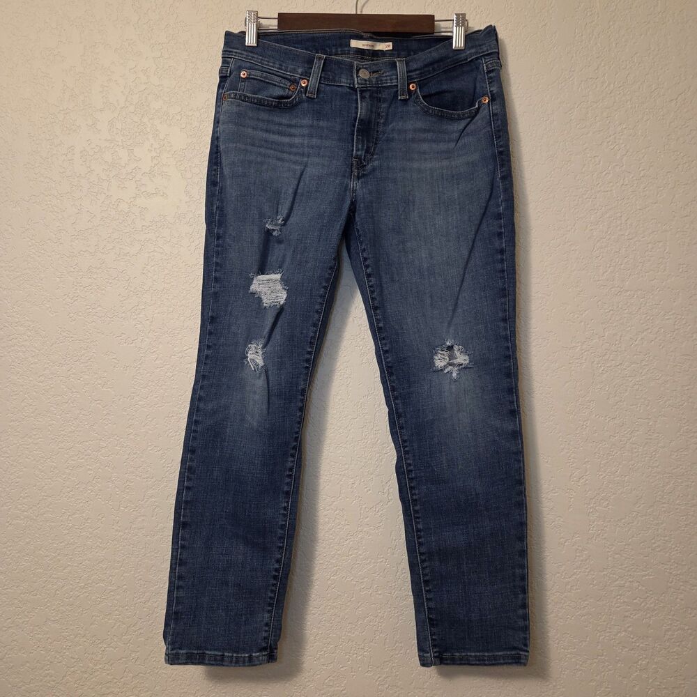 Levi's Womens Boyfriend Distressed Slim Jeans W28 L27 Blue Cotton